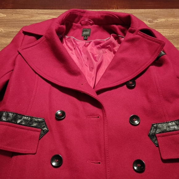 RED PEACOAT - SAKS FIFTH AVENUE - Large // Jacket Trenchcoat Winter Pea Coat - Picture 7 of 13